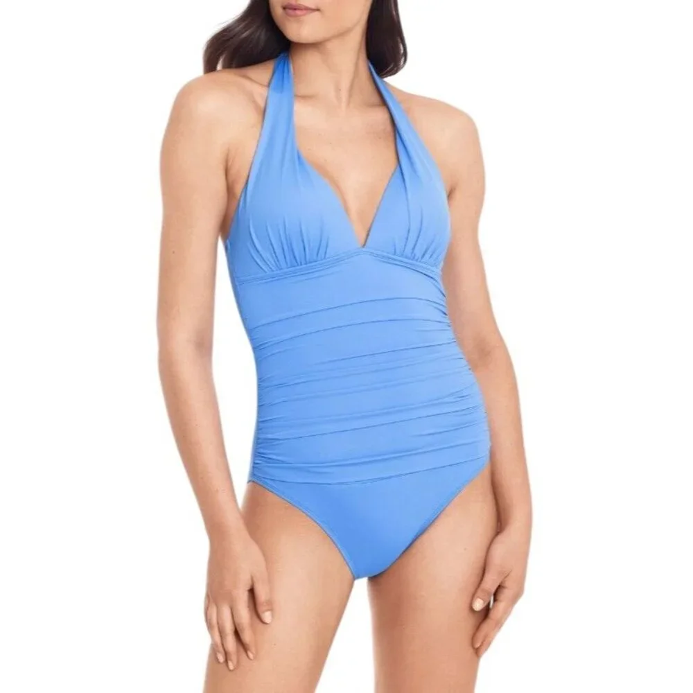 Ralph Lauren 16 Tummy Control Halter One-piece Swimsuit Beach Club Bathing Suit